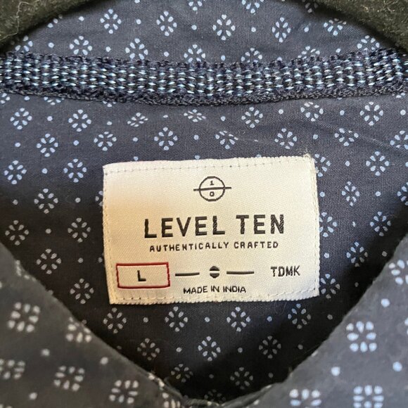 Level Ten Men's Navy Blue Geometric Short Sleeve Button Up Cotton Shirt Large - Picture 5 of 8